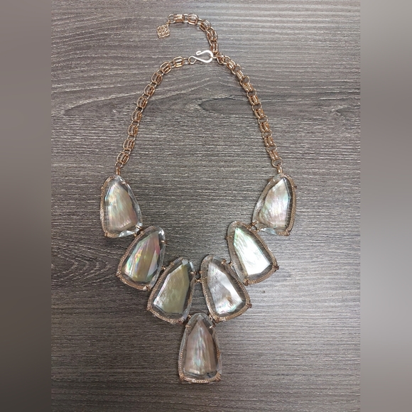 Harlow Rose Gold Statement Necklace in Brown Mother of Pearl - Picture 5 of 5